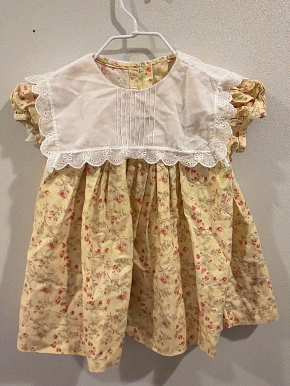 Earth Cream Floral Dress with White Lace Bib